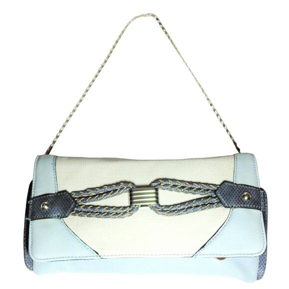 Jennifer Lopez Glacier Blue Gray HANDBAG CLUTCH + CHAIN Shoulder Purse 12x6 JLO! - Picture 6 of 8